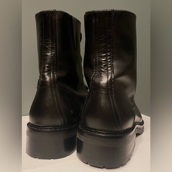 AllSaints ariel zip front lace up detail chunky leather boots in black